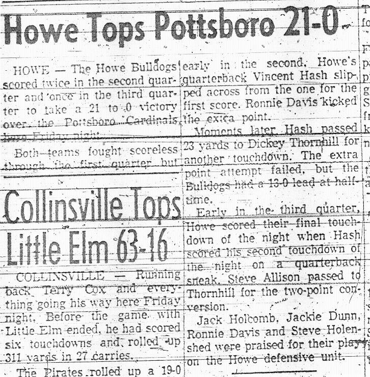 1972, Howe's first win over Pottsboro