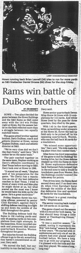 1996 - S&S's first win over Howe in 14 years